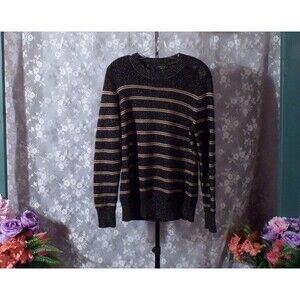 Charter Club Cashmere Blend Sweater Size XL Black Gold Stripes Cozy Soft Glam